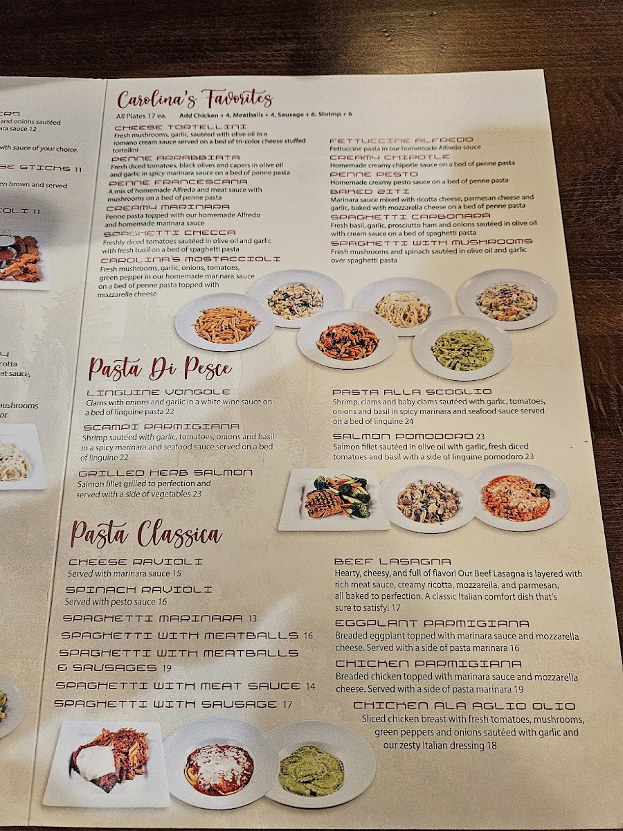 Carolina's Italian Restaurant Menu - Image 1